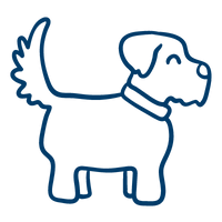 Professional Dog Training Services in Maumee, Ohio 5 Line icon of a dog standing with a collar representing pet care, dog services, or animal companionship