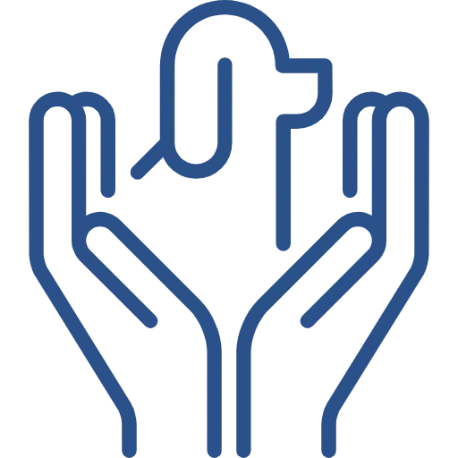 Private Dog Training in Toledo, OH 4 Line icon of hands holding a dog representing pet care, animal protection, or dog support services