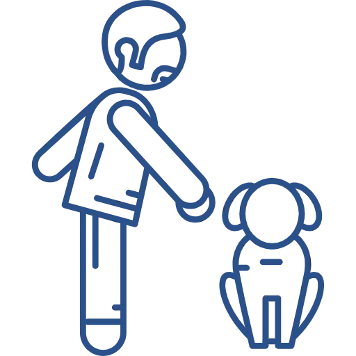 Private Dog Training in Toledo, OH 5 Dog trainer giving a command to a sitting dog icon representing obedience training and pet behavior guidance