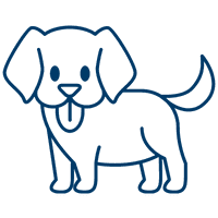 Private Dog Training in Toledo, OH 3 Simple line icon of a happy dog standing with tongue out representing pets, dog care, or animal services