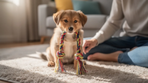 How to Stop Puppy Biting Before It Becomes a Bigger Habit 2 Puppy biting training with rope toy and owner guidance